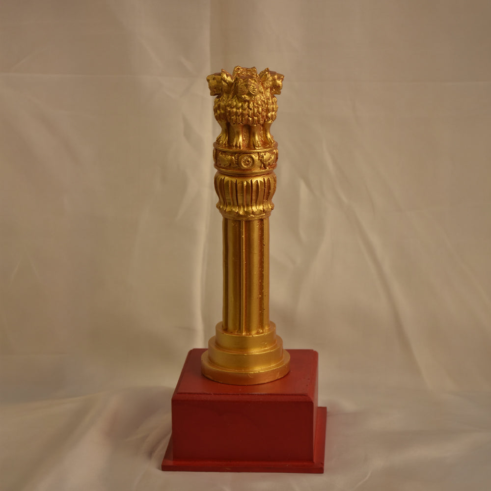 Ashoka Pillar with Stand – Wooden & Brass | 12 Inch
