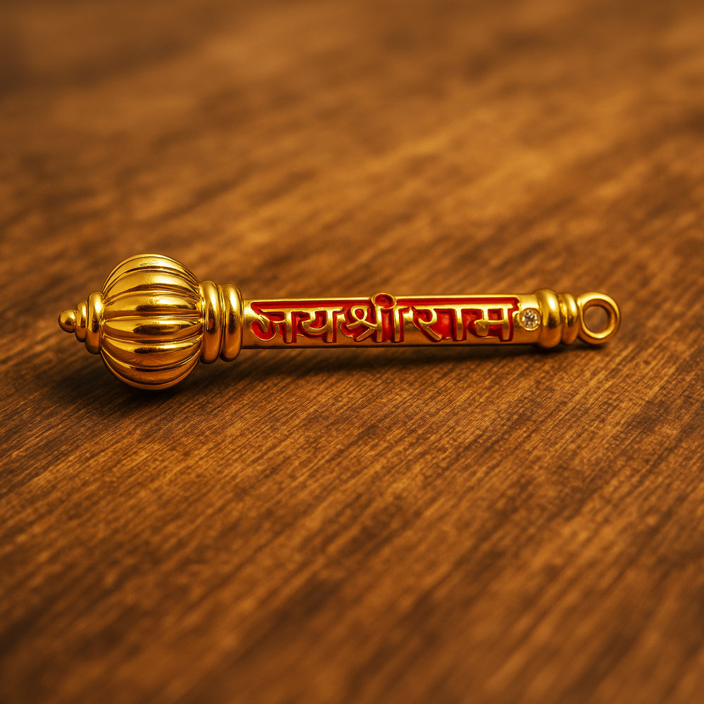 Golden Hanuman Ji Bajrang Bali Gada – Brass Handcrafted Symbol of Power & Protection