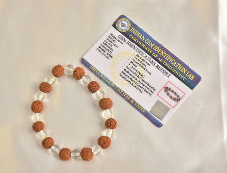 Unisex Clear Quartz Crystal and Rudraksh 8mm Combo Bracelet
