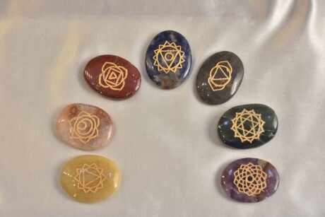 Set of 7 Pcs Seven Chakra Symbol Engraved Set Healing Stones