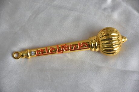 Golden Hanuman Ji Bajrang Bali Gada mace Showpiece, 12 x 7 Cm